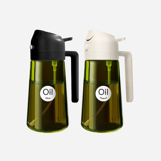 2 in 1 Oil Sprayer Bottle Dispenser 2Pcs 16oz Glass Olive Oil Sprayer Cooking Oil Sprayer Bottle for Kitchen Salad, Grill, BBQ - Dark Green (with strickers)