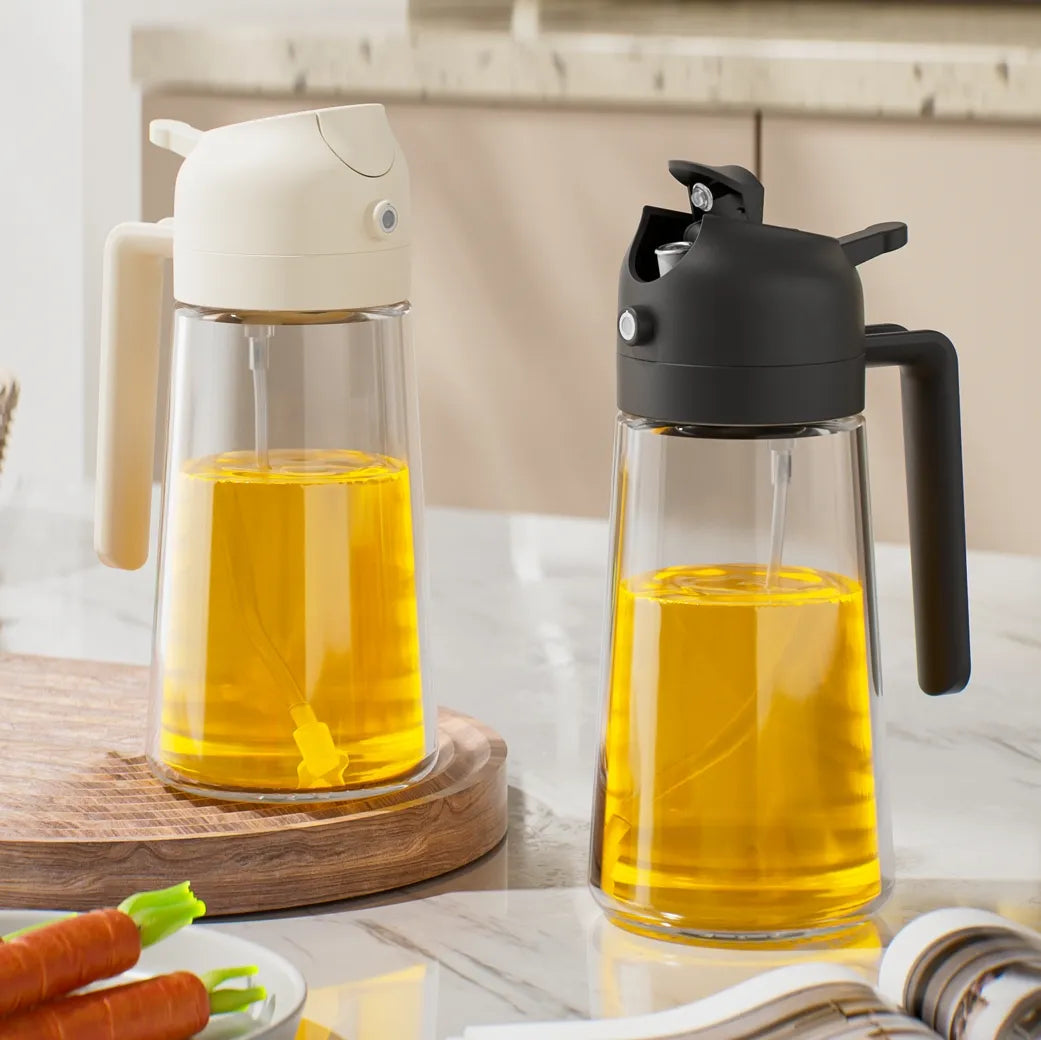Set of 2 16oz/470ml 2 in 1 Oil Spray Bottle for Air Fryer, BBQ, Salad (With Stickers）