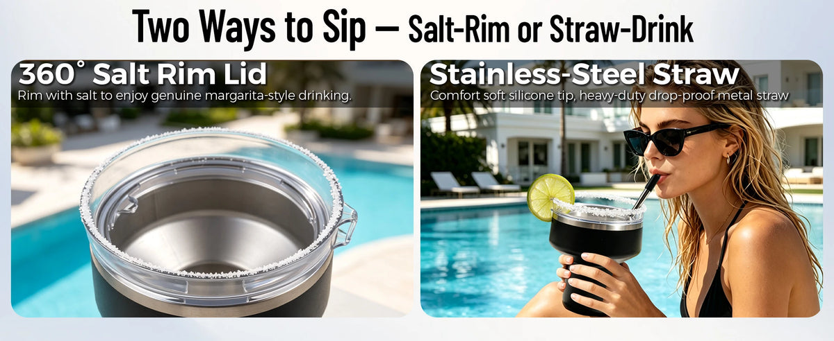 Sip from the salt rim or use the included steel straw