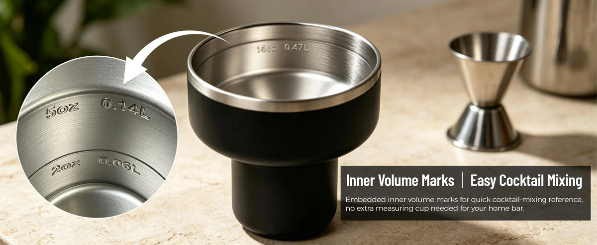 Interior volume markings for cocktail mixing