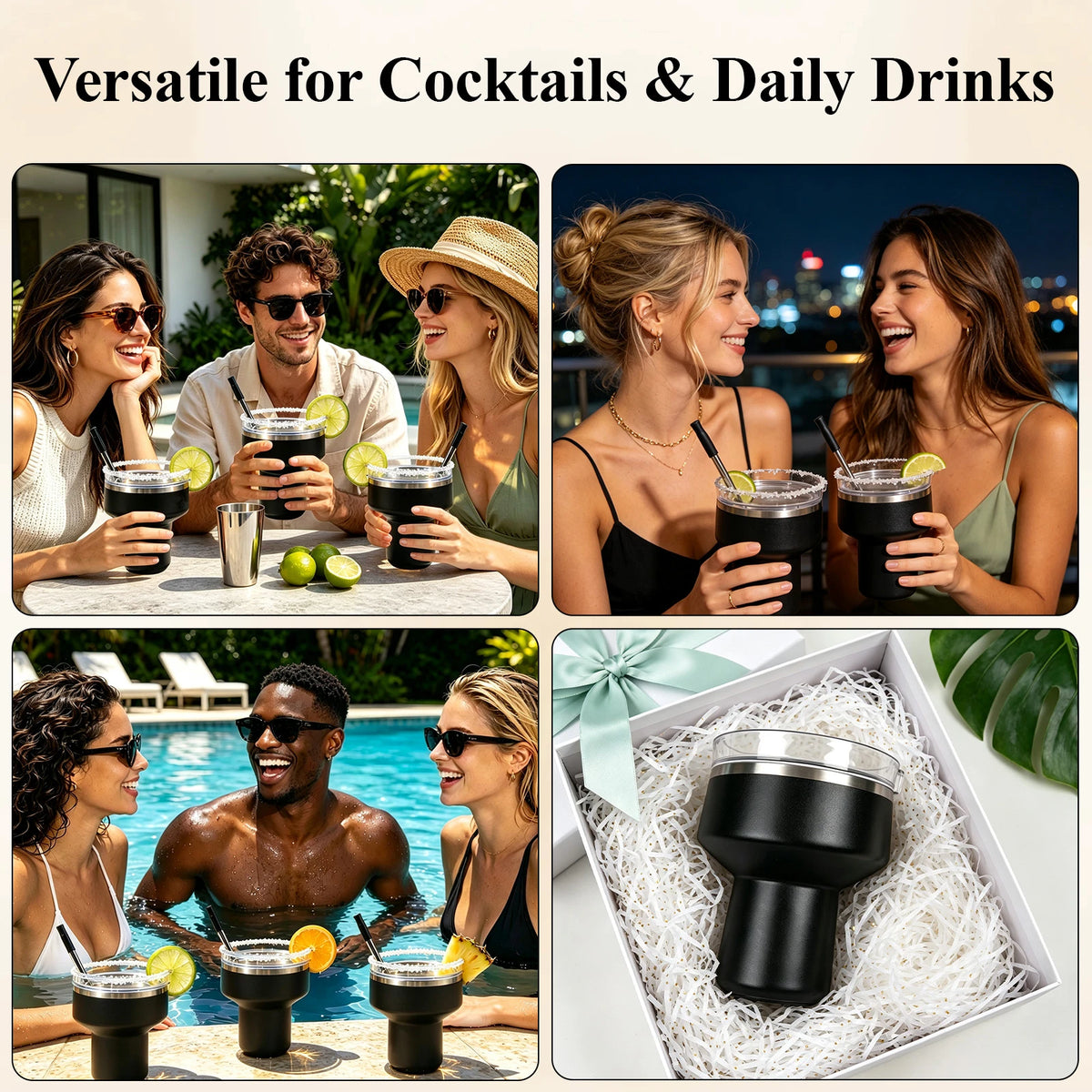 Black margarita tumbler for cocktails and everyday drinks