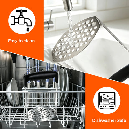 Rinse-clean and dishwasher-safe potato masher