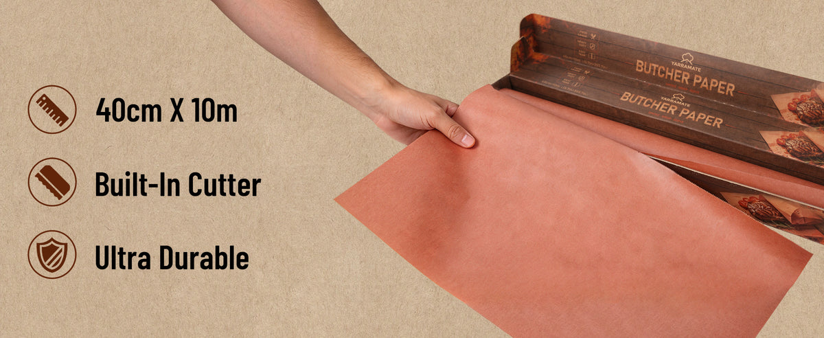 40 cm by 10 m butcher paper roll with built-in box cutter