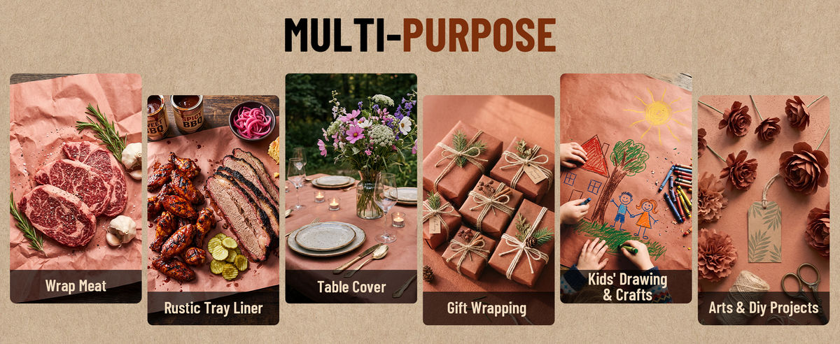 Butcher paper uses: wrapping, tray lining, table covers and crafts