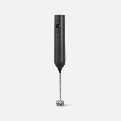 Black rechargeable milk frother without a stand.