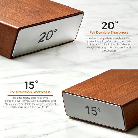 Magnetic knife holder with 15 and 20 degree sharpening angles