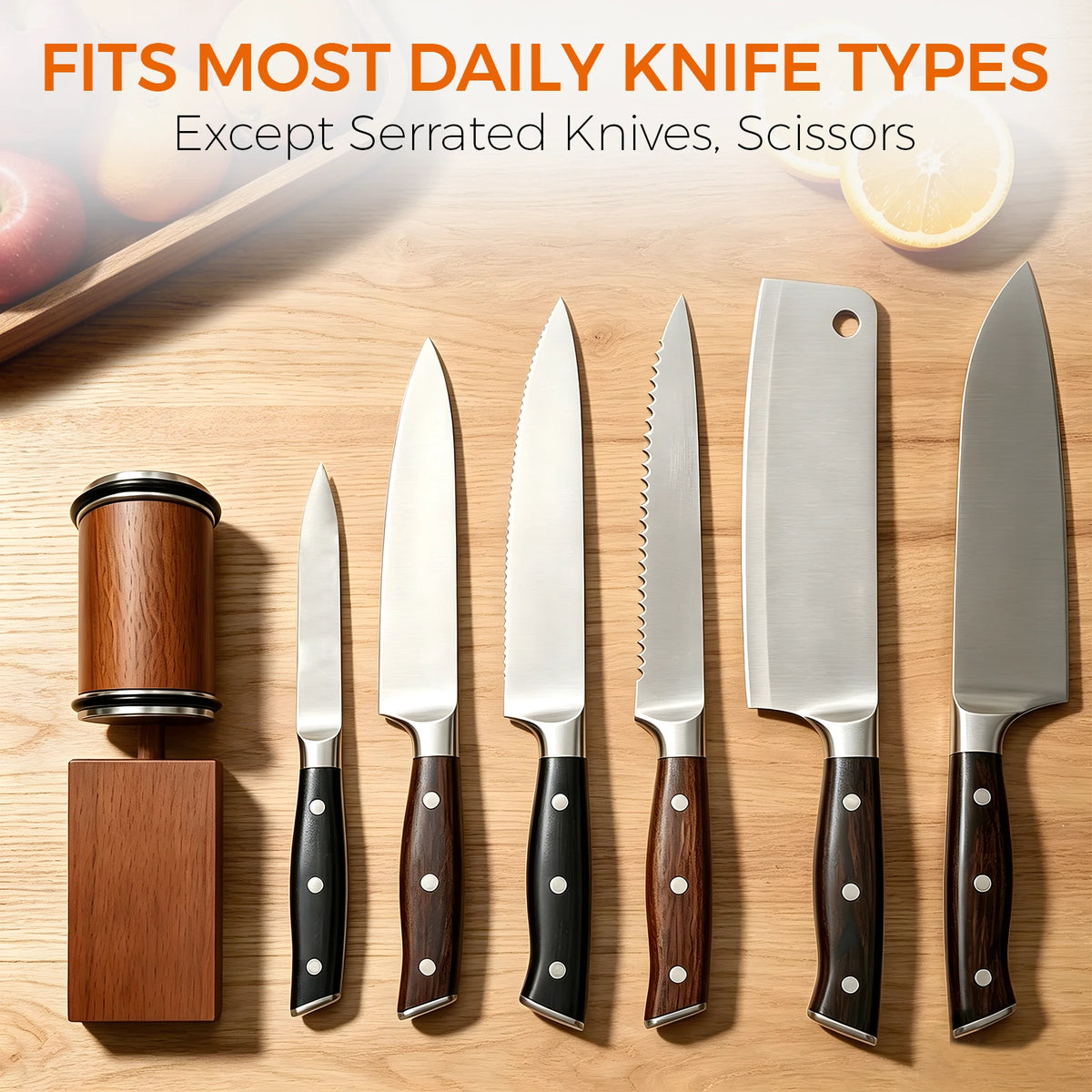Suitable straight-edge kitchen knife types; excludes serrated knives and scissors