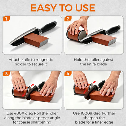 Four steps for using the rolling knife sharpener