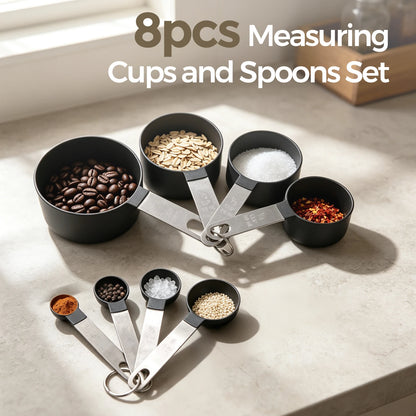 Measuring cups and spoons with everyday baking ingredients