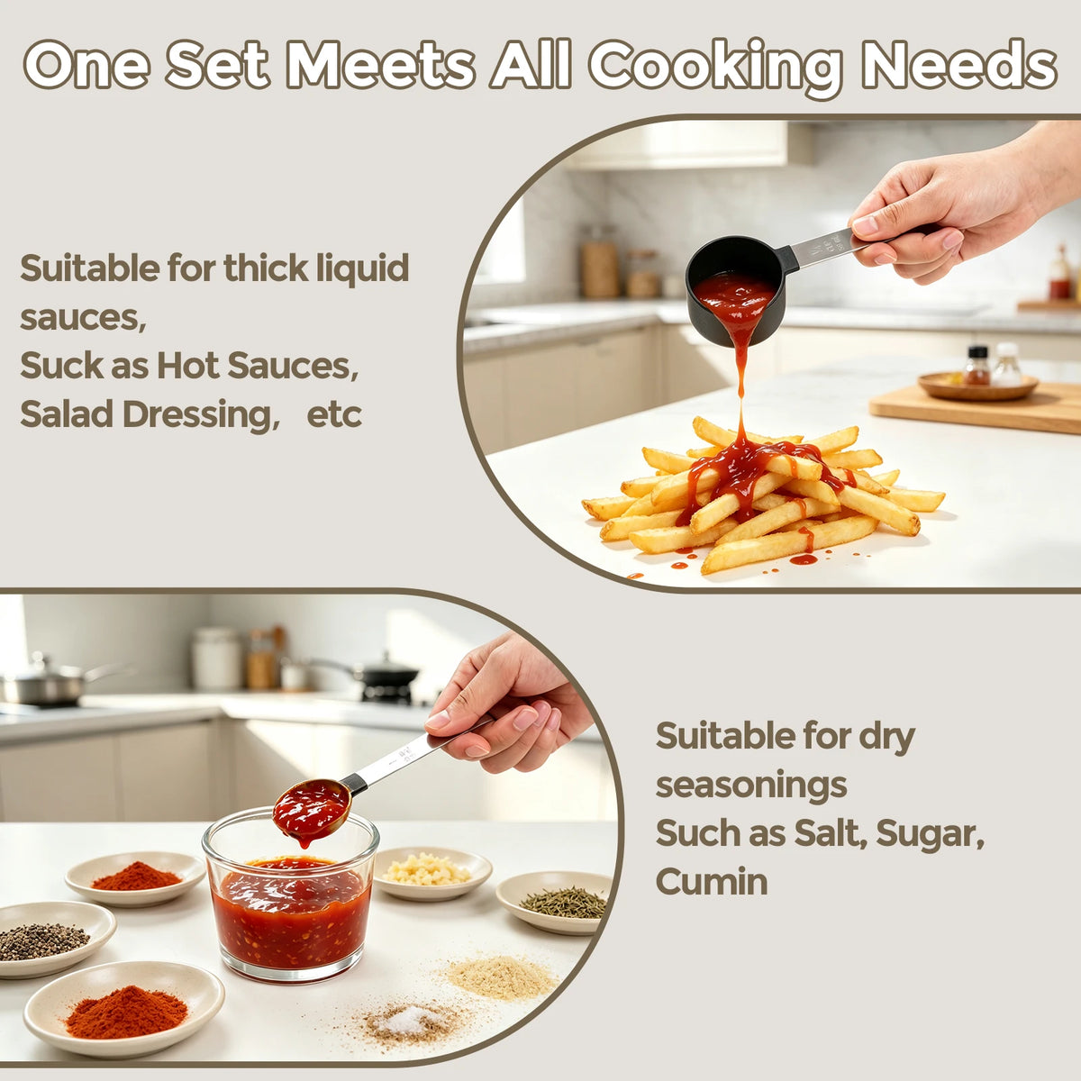 Measuring liquid sauces and dry seasonings