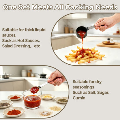 Measuring liquid sauces and dry seasonings