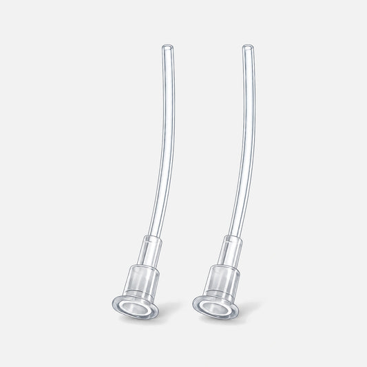 Two transparent replacement straws for an oil sprayer.